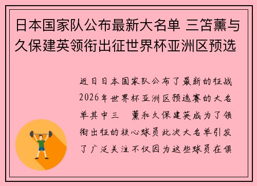 日本国家队公布最新大名单 三笘薰与久保建英领衔出征世界杯亚洲区预选赛